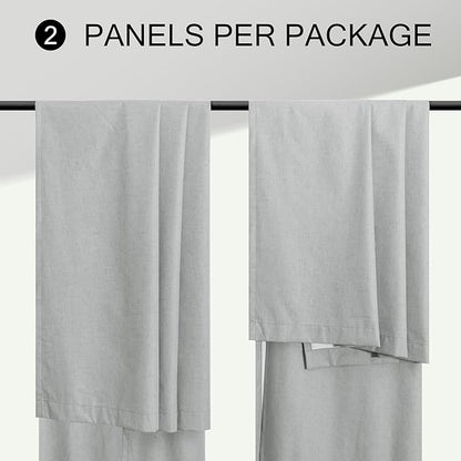 100 Percent Blackout Sliding Glass Door Curtains 120 Inches Long 2 Panels 10 FT Theater Floor to Ceiling Drape Linen Cotton Textured Luxury Curtains Farmhouse Black Out Light Grey Gray White Back Tab