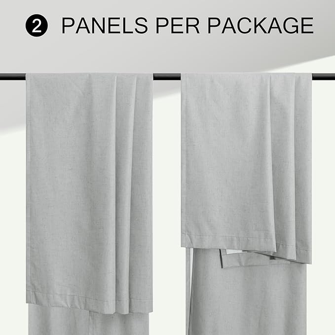 Light Gray Linen Blackout Curtains White Backing 102 Inch Long 2 Panel Sliding Glass Door Solid Grey Light Blocking Thermal Curtain for Summer Heat Energy Saving Weather Drapes for Bedroom Living Room