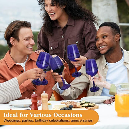 Purple Wine Glasses Set of 6-14oz Long Stem Wine Glass, Pretty Crystal Glassware, Hand Blown Goblets Drinkware, Unique Stemware Wine Glass Holiday Gift Set