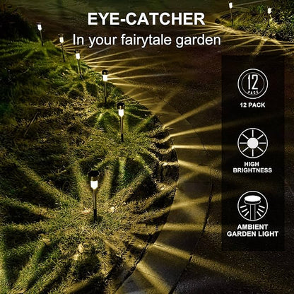 Solar Lights Outdoor Waterproof, , Solar Garden Lights Solar Powered, Stainless Steel LED Landscape Lighting Outdoor Solar Lights for Yard, Pathway, Walkway, Patio , Lawn - 12 Pack (Warm White)