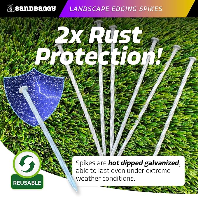 Sandbaggy 6 inch Galvanized Landscape Edging Spikes - Spiral Landscape Nails - 7 Gauge Steel - Great For Hard Rocky Soil - Also Great For Paver Edging, Artificial Turf, Landscape Fabric (1500, 6 inch)