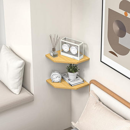 Corner Shelf Wall Mount, Corner Floating Shelves, Set of 4 Corner Wall Shelf Organizer, Rustic Wood Wall Storage Display Shelves for Living Room Bedroom Bathroom Kitchen, Oak