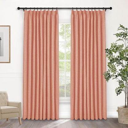 Macochico Pinch Pleated Blackout Curtains 102 Inches Long 100% Light Blocking Orange Linen Drapes for Bedroom Living Room Farmhouse Shabby Chic Burlap Curtains with Tieback 72”Wx102”L 1 Panel