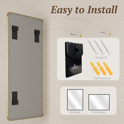 Bathroom Mirror 55" x 36", Large Rectangle Wall Mirror, Gold Metal Frame Wall Mounted Mirrors for Bathroom, Vanity, Bedroom, Entryway Decor(Horizontal/Vertical)