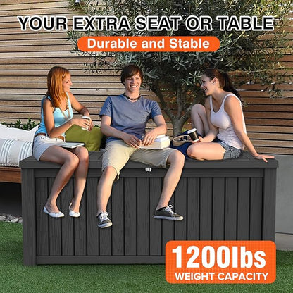 150 Gallon Double-Wall Resin Deck Box - Lockable Waterproof Outdoor Storage Box, 1000lbs Capacity & Doubles as Seating for Patio Furniture - Garden Tools, Pool Accessories (Black)