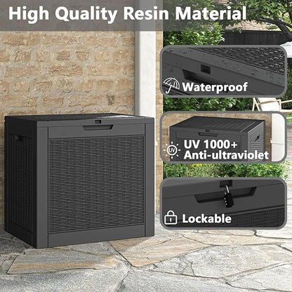 31 Gallon Deck Box, Resin Outdoor Storage Box, Waterproof and UV Resistant Deck Box, Lightweight Storage Box for Garden Tools, Pool Supplies
