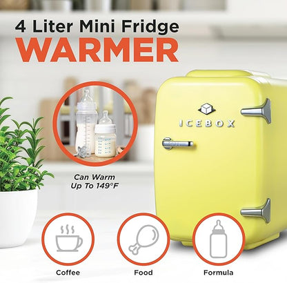 IBMF4SUN Fridge for Bedroom, Skincare, Portable Cooler & Warmer for Makeup, for Office & Home Refrigerator, Mini (4 L / 6-Can), Sun Yellow