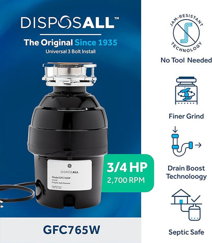 GE GFC765W Disposer, Black