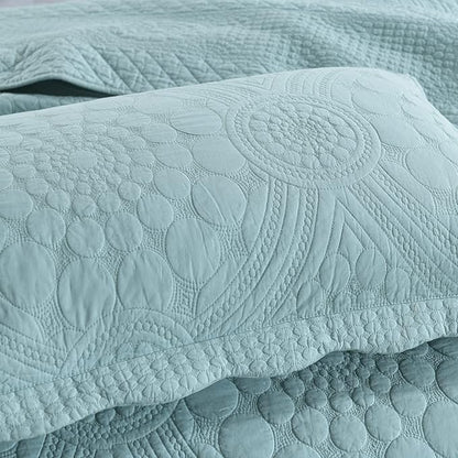 MarCielo 3-Piece 100% Cotton Oversized Bedspread Lightweight Quilt Coverlet Embroidery Farmhouse Bedding (Tf Aruba Blue, Oversized King (118"x106"))