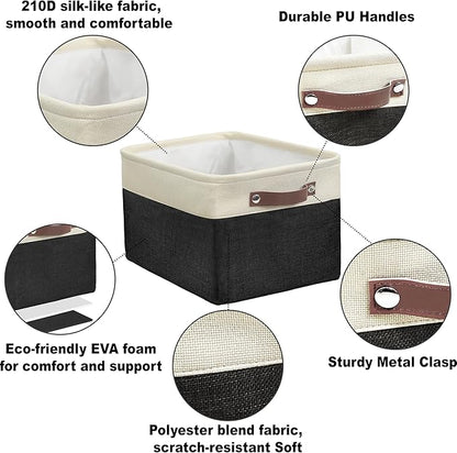 SIMPLE HOUSEWARE Large Fabric Storage Bin, 15" x 11" with Leather Like Handles, 3 Pack, Black