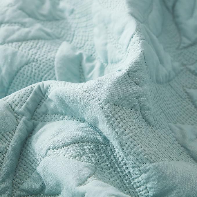 MarCielo 3-Piece 100% Cotton Oversized Bedspread Lightweight Quilt Coverlet Embroidery Farmhouse Bedding Set T0 (Aruba Blue, Oversized King (118"x106"))