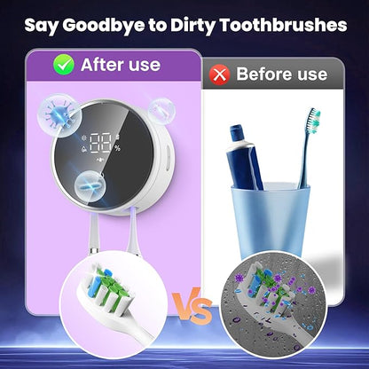 Toothbrush Holder and Cleaner Razor Holder and Dryer Auto Open/Close Cover Rechargeable Wall-Mounted Suitable for Most Toothbrushs