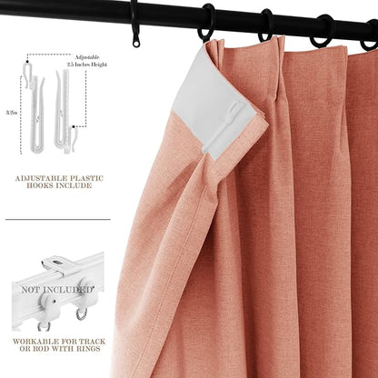 120" Wx102 L Linen Room Divider Drapes for Doorway/Glass Window/Sliding Door/Patio, Extra Wide Pinch Pleated Full Blackout Curtains for Girls Boys Teen Kids Room, 1 Panel, Orange