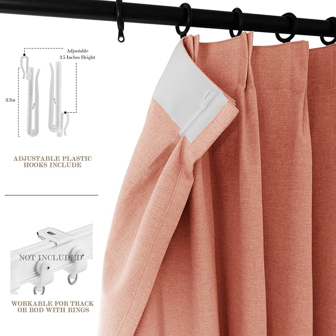 Room Divider Curtains Screen Partitions, Linen Look 100% Blackout Drapery 102 Inches Long, 100" Wide Pinch Pleated Window Drapes, Privacy Protecting, Light Blocking, (1 PC, Orange)