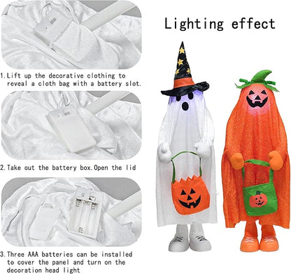 37" Front Porch Light up Halloween Ghost Figure Décor, Kit Standing Trick or Treat Indoor and Outdoor Decorations-Start