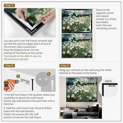 SIGNWIN 46"x60" Extra Large Framed Wall Art White Wildflower Field in Impressionist Style, Soft Floral Landscape for Home Living Room Bedroom Decor (Frame Assembly Required)