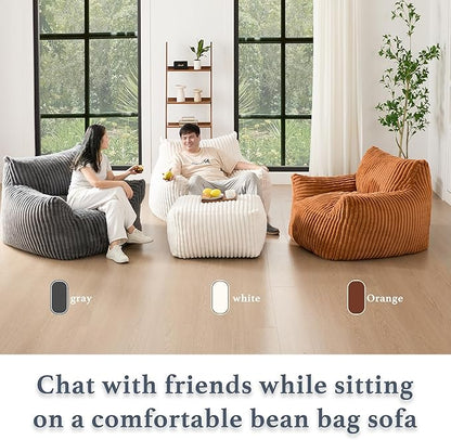 Giant Plush Bean Bag Chair for Adults with Armrests - Oversized Comfy Light Grey Beanbag Lounge Lazy Floor Sofa Accent Chair for Living Room, Bedroom & Dorm, Cozy Fluffy Single Cloud Mini Couch