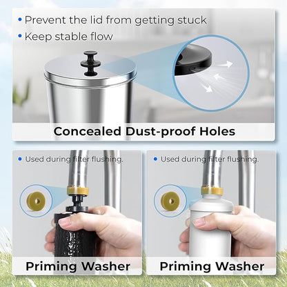 Waterdrop Gravity-fed Water Filter System, NSF/ANSI 42&372 Standard, Reduces Fluoride and up to 99% of Chlorine, with 4 Filters and Metal Spigot, King Tank Series, WD-TK-A-FS, 2.25G