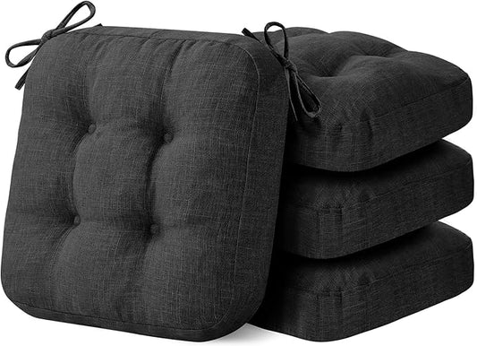 Chair Cushions, Foam Dining Chair Cushions, Tufted Indoor Chair Pads,16.5” x 16.5” x 3.5”, Set of 4, Black
