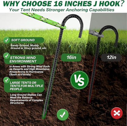 16 Inch Ground Stakes Heavy Duty,16 Pack Metal Fence Stakes for Ground for Wire Fencing,Heavy Duty Long Tent Stakes for Trampolines Camping Canopies and Swing Set