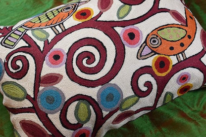 Lumbar Klimt Modern Pillow Cover | Cream, Multicolor Tree of Life, Birds, Floral Suzani Floral Pattern | 14" x 20" | 1 Count
