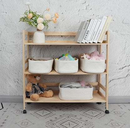 Small Woven Storage Baskets 13“X9”X5“ Decorative Rope Bins for Organizing Shelves, Closets, and Toys, Empty Gift Baskets, Cute Organizer Basket for Home and Office White Large