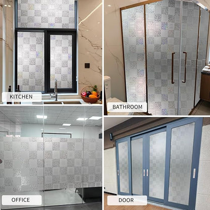 Window Film Privacy Day and Night with Installation Tools, Static Cling Glass Film Ideal for Home Shower Office Glass Door (White, 17.5X196.9 Inch)