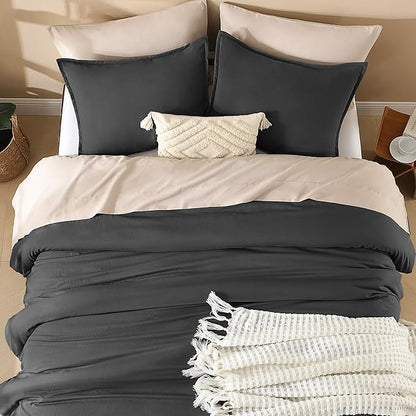 Litanika Grey Comforter Full Set, Dark Gray Lightweight Plain Bedding Comforters Sets, All Season Fluffy Bed Set (79x90In Comforter & 2 Pillowcases)