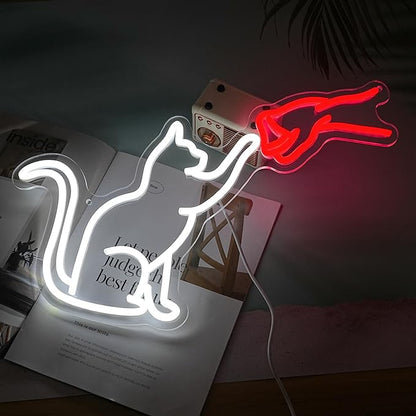 LISIGNVE Cat Handshake Neon Sign Human Beings and Animals Neon Light for Wall USB Light Up Sign Cat Led Sign for Pet Shop Bedroom School Museum Zoo (16.5”*12.6”)