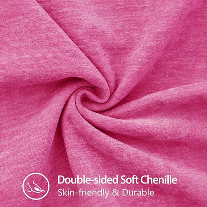 decorUhome Chenille Soft Throw Pillow Covers 20x20 Set of 2, Farmhouse Velvet Neutral Decorative Euro Pillow Covers with Stitched Edge for Couch Sofa Bed Home Decor, Hot Pink
