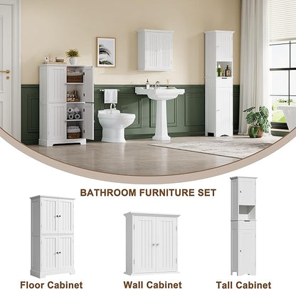 ChooChoo 67" Tall Bathroom Storage Cabinet Freestanding with Adjustable Shelves, Narrow Storage Linen Cabinet with 2 Doors and 1 Drawers for Bathroom, Living Room, Kitchen, White