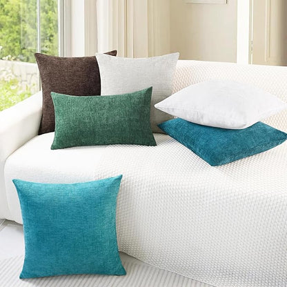 CaliTime Throw Pillow Covers Decorative 18 X 18 Inches Pack of 2 Cozy Chenille Cushion Cases for Couch Sofa Bed Living Room Home Lake Blue