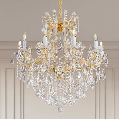 Modern Crystal Chandeliers, Gold Candle Chandelier -Luxury Chandelier Lighting Fixtures for Dining Room, Foyer, Staircase Hallway Living Room Entryway, 10 Lights