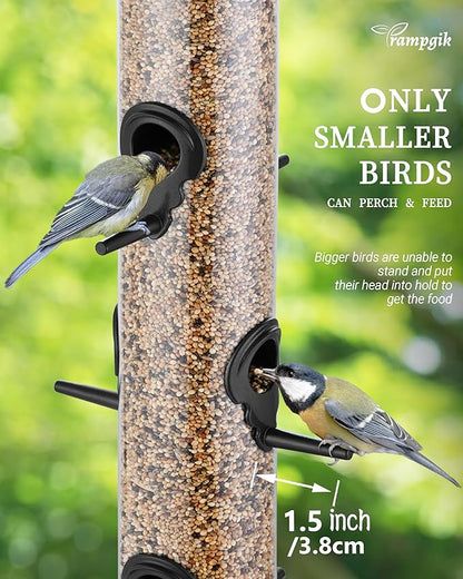 Bird Feeder Premium Hard Plastic for Wild Bird Feeders for Outdoors,Tube Bird Feeders for Outdoors Hanging,14 Inch 6 Port Black,Pack of 1