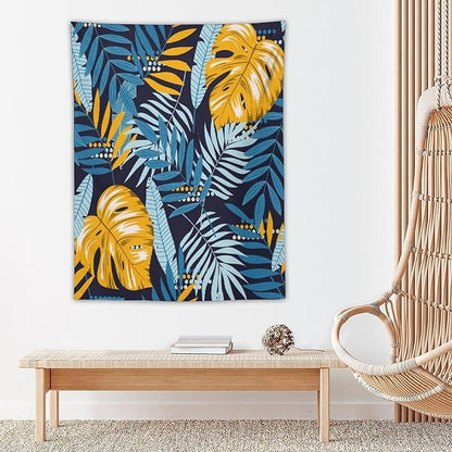ICMOLYYENLO Palm Leaf Tapestry Wall Hanging, Tropical Leaves Plant Jungle Green Hawaiian Art Home Decor for Guest Bedroom Living Room Dormitory 60x60 Inch