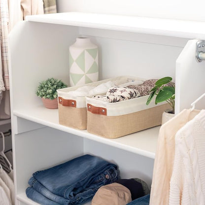 OrganiHaus Narrow Storage Bins 15x06in, Small Closet Bins for Shelves, Bathroom Storage Baskets for Shelves, Narrow Baskets, Fabric Organizer with Handles, Toilet Paper Organizer - 2 Pack, Beige