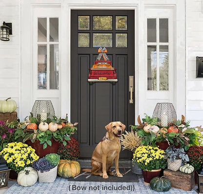 Interchangeable Welcome Sign for Front Door Red Farmhouse Truck Decor Hanging Sign with 11 Interchangeable Seasonal and Holiday Decor Signs 12x14 in. (Country Rustic)