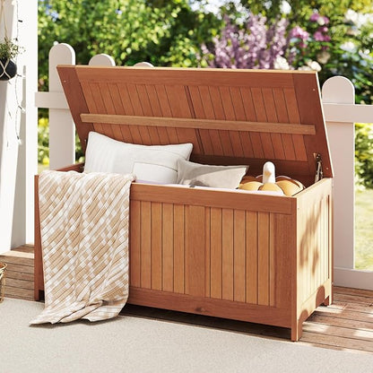 Tangkula 58 Gallon Wood Deck Box, 3-in-1 Patio Storage Bench Stool w/Flip Top for Cushions, Pool Supplies, Gardening Tools, Outdoor Container Chest for Garden, Backyard, Poolside