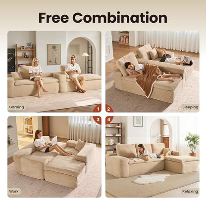 ovios 105” Modular Sectional Sofa with Thicken Seat Cushion, Cloud Couch with Deep Seat, Modern L-Shape Sofas Couches with Chaise,Upholstered Couches for Living Room Bedroom,Camel
