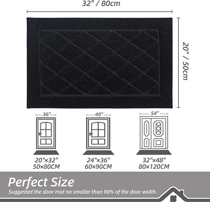 BEQHAUSE Dirt Trapper Door Mat 20" x 32", Doormat Non-Slip Entryway Rugs Washable, Dog Door Mat Stain Resistant and Absorbent Welcome Floor Mat for Front Back Door, Muddy Wet Shoes & Paws, Black