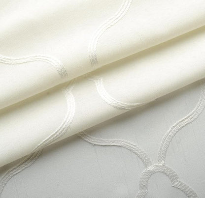MIUCO Moroccan Embroidery Semi Sheer Curtains Faux Linen Grommet Curtains for Bedroom 52 x 63 Inch 2 Panels, Off White