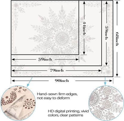Lunerfex Boho Floral Tapestry Mandala Wall Tapestry, Cute Tapestries for Bedroom Beige Flower Tapestries Wall Hanging for Bedroom Living Room Decor Beige-2 70"x90"