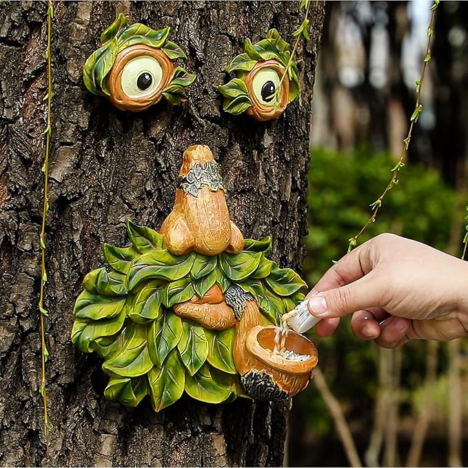 Tree Face Decor Outdoor,Whimsical Outdoor Art with Bird Feeder,Tree Hugger Bark Ghost Face Decoration Funny Yard Art,Garden Creative Decoration (8 INCH)