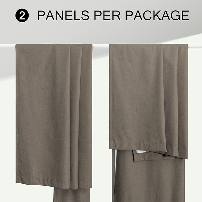 Light Brown Linen Blackout Curtains 96 Inches Long Back Tab Pocket Neutral Earthy Thermal Black Out Curtains for Living Room Sliding Glass Door Burg Floor to Ceiling Window Drapes 2 Panels 8ft Length