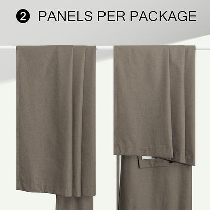 Light Brown Linen Blackout Curtains 96 Inches Long Back Tab Pocket Neutral Earthy Thermal Black Out Curtains for Living Room Sliding Glass Door Burg Floor to Ceiling Window Drapes 2 Panels 8ft Length