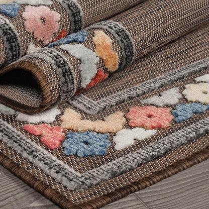 Beverly Rug Outdoor Rug 4x6 Modern Bordered Area Rugs for Indoor and Outdoor Patio Easy to Clean Non Shedding Living Room Porch Garden Washable Outside Carpet (4 x 6 Brown)