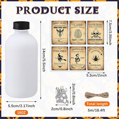 Uiifan 31 Pcs Halloween Potion Bottles Set Including Glass Apothecary Bottles with Cork Stickers and Pendants Halloween Decorations Indoor Party Supplies(White, Black,8.5 oz)