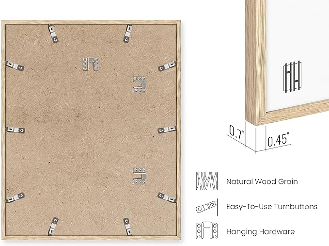 HAUS AND HUES Beige Oak Wood 16x20 Picture Frame - Modern Wood Wall Art Display - Lightweight 16x20 Frame for Art Prints, Photos, Posters - Ready-to-Hang Vertically & Horizontally