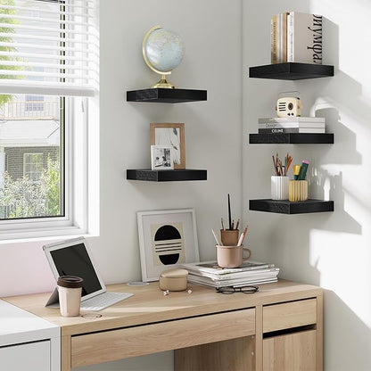 fuqing Floating Shelves for Wall, Bathroom Shelf Wall Mounted for Storage, Shelves with Invisible Bracket for Bedroom, Kitchen, Living Room, Farmhouse Small Book Shelf, 6.5 Inch Set of 3, Black