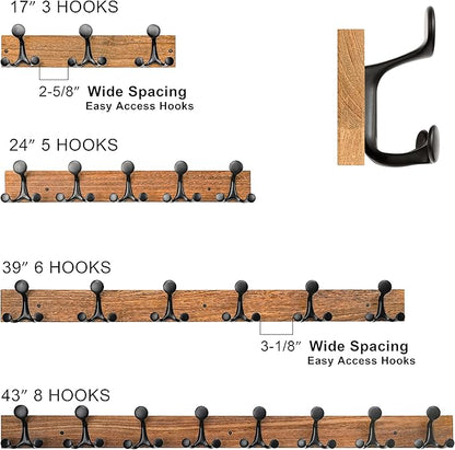SKOLOO 17-Inch Cherry Wood Coat Rack Wall Mount with 3 Triple Hooks - Ideal for Family Entrances, Classrooms, and Pet Supplies Storage - Perfect Coat Hooks for Wall